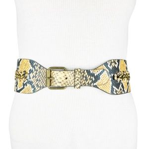 BCBG • Black Orange Faux Leather Wide Chain Belt